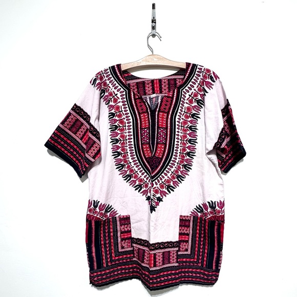 White and Red African Dashiki Top Small/Medium - Picture 1 of 8